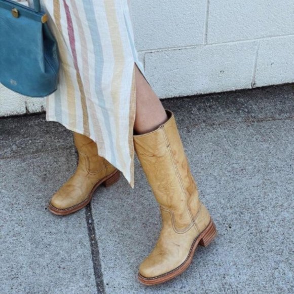 Frye Campus 14L Saddle Cognac Leather Vintage Distressed Square Toe Cowboy Boots - Picture 7 of 16